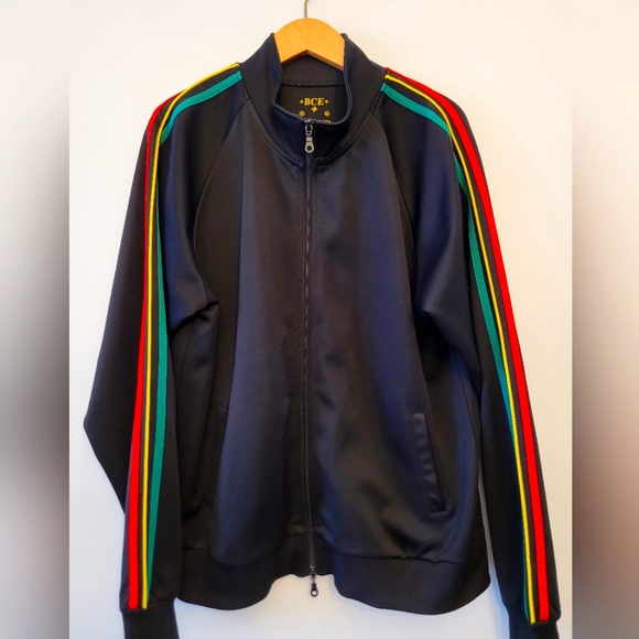 BCE Clothing Other - Black Track Jacket - Red/Yellow/Green Stripes (XL)